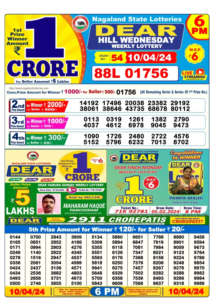 Lottery Sambad Result 10.4.2024 Today 1 PM, 6 PM & 8 PM