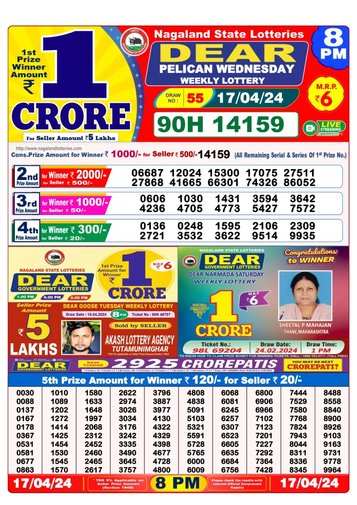 Lottery Sambad Result 17.4.2024 Today 1 PM, 6 PM & 8 PM