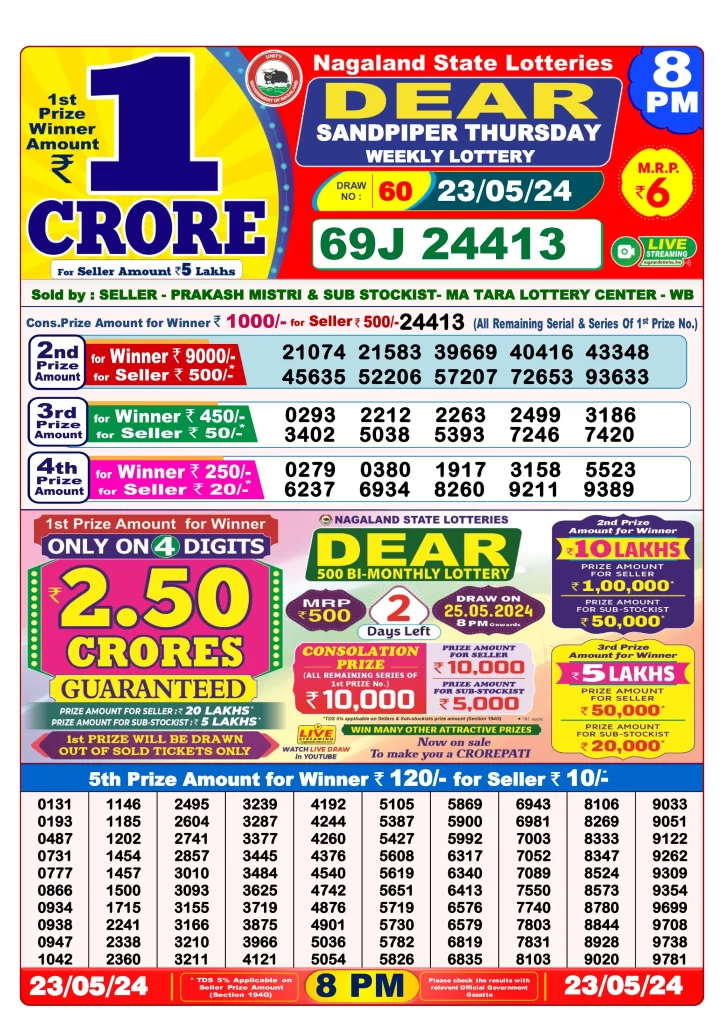 Lottery Sambad 23.5.2024 Today Result 1 PM, 6 PM, 8 PM